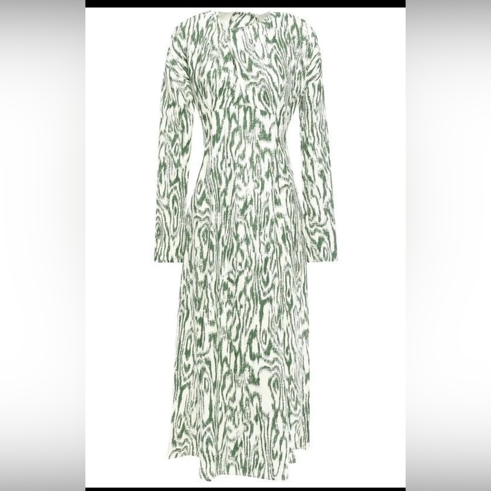 NWOT VICTORIA BECKHAM $2085 Green Matt Texture Print Midi Dress Size 6